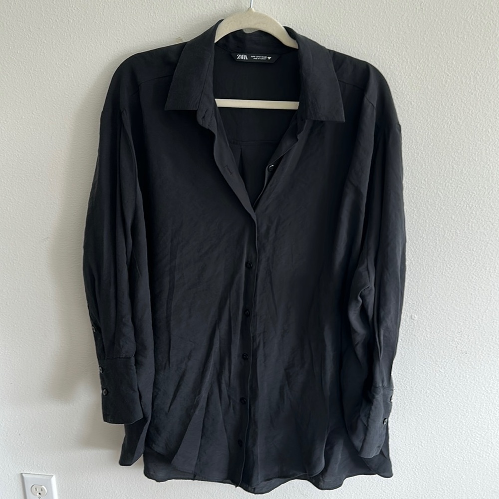 Zara black over sized button down shirt
